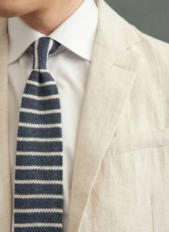 Percival Tailored Suits & Ties|Ties^Stripe Linen Tie Navy Marl