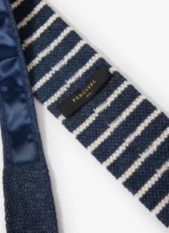Percival Tailored Suits & Ties|Ties^Stripe Linen Tie Navy Marl