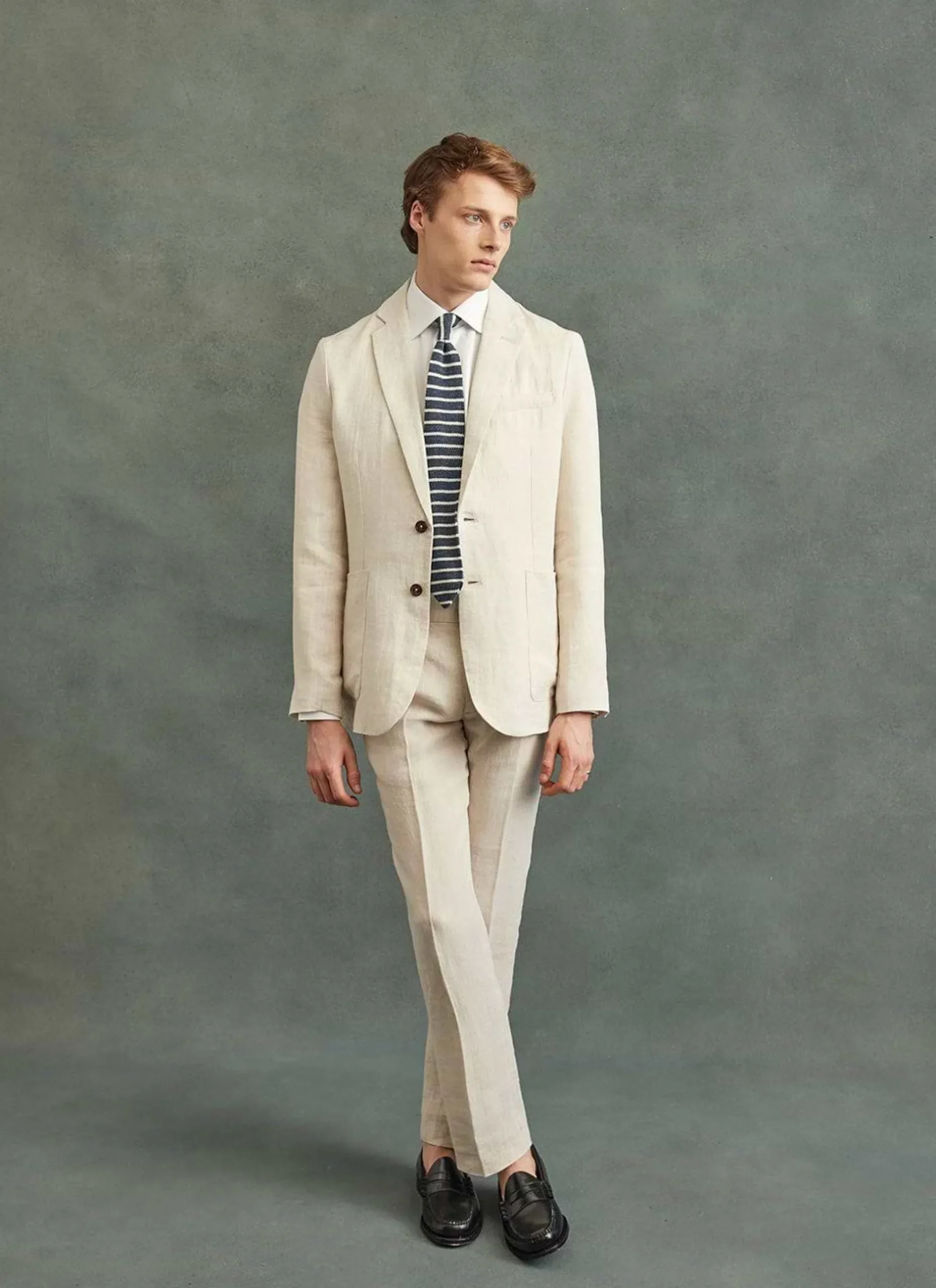Percival Tailored Suits & Ties|Ties^Stripe Linen Tie Navy Marl