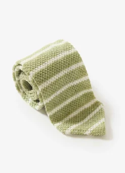 Percival Ties|Ties^Stripe Linen Tie Sage Marl