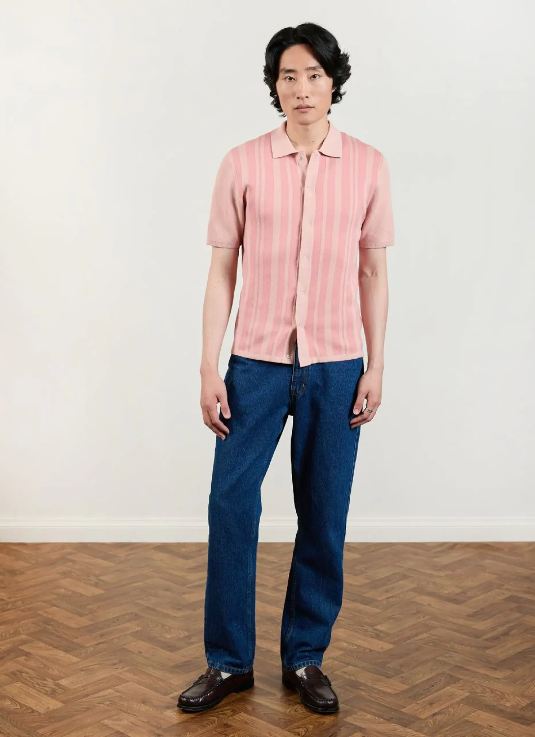 Percival Short Sleeve Shirts|Knitted Shirts^Striped Knitted Shirt Pink