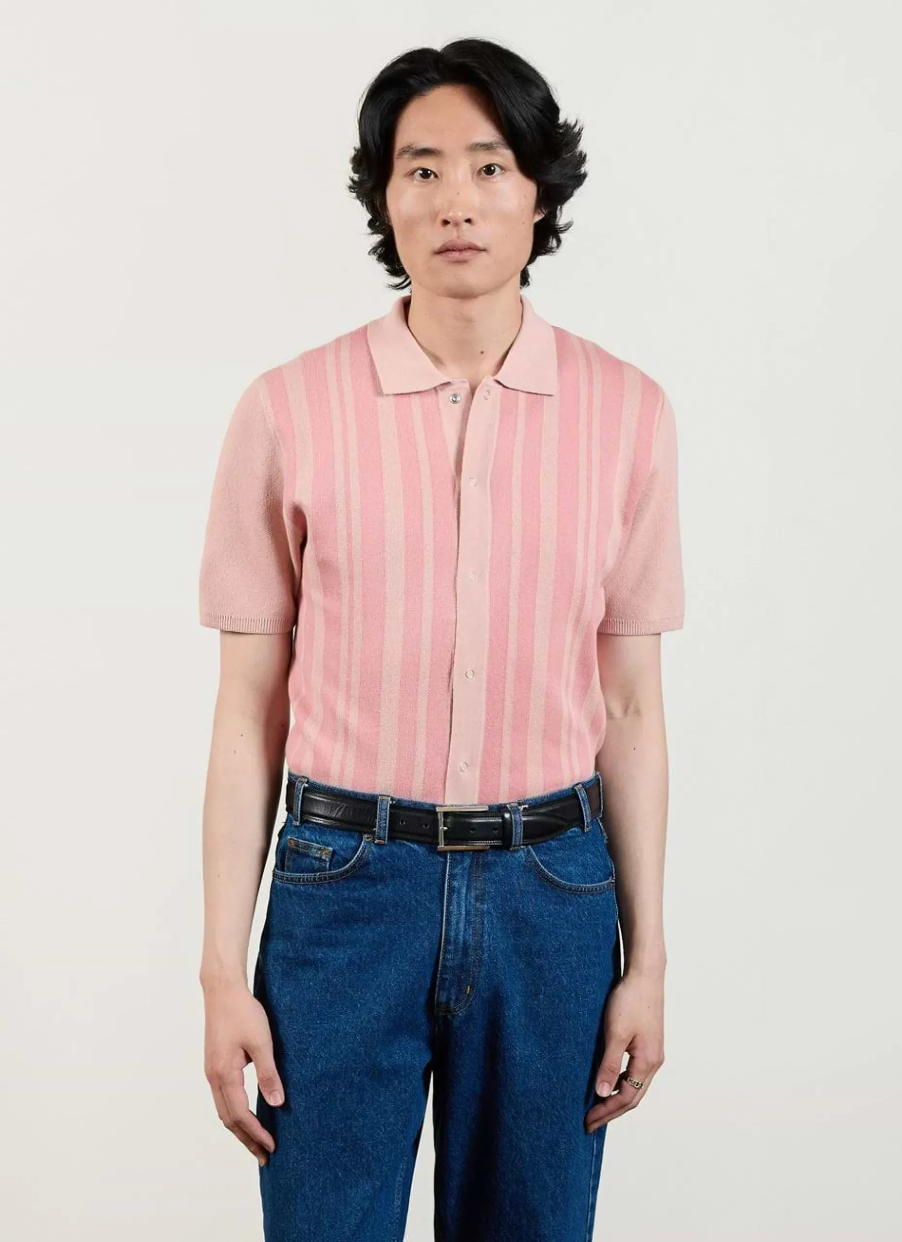 Percival Short Sleeve Shirts|Knitted Shirts^Striped Knitted Shirt Pink