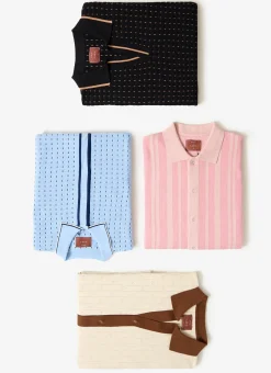 Percival Short Sleeve Shirts|Knitted Shirts^Striped Knitted Shirt Pink