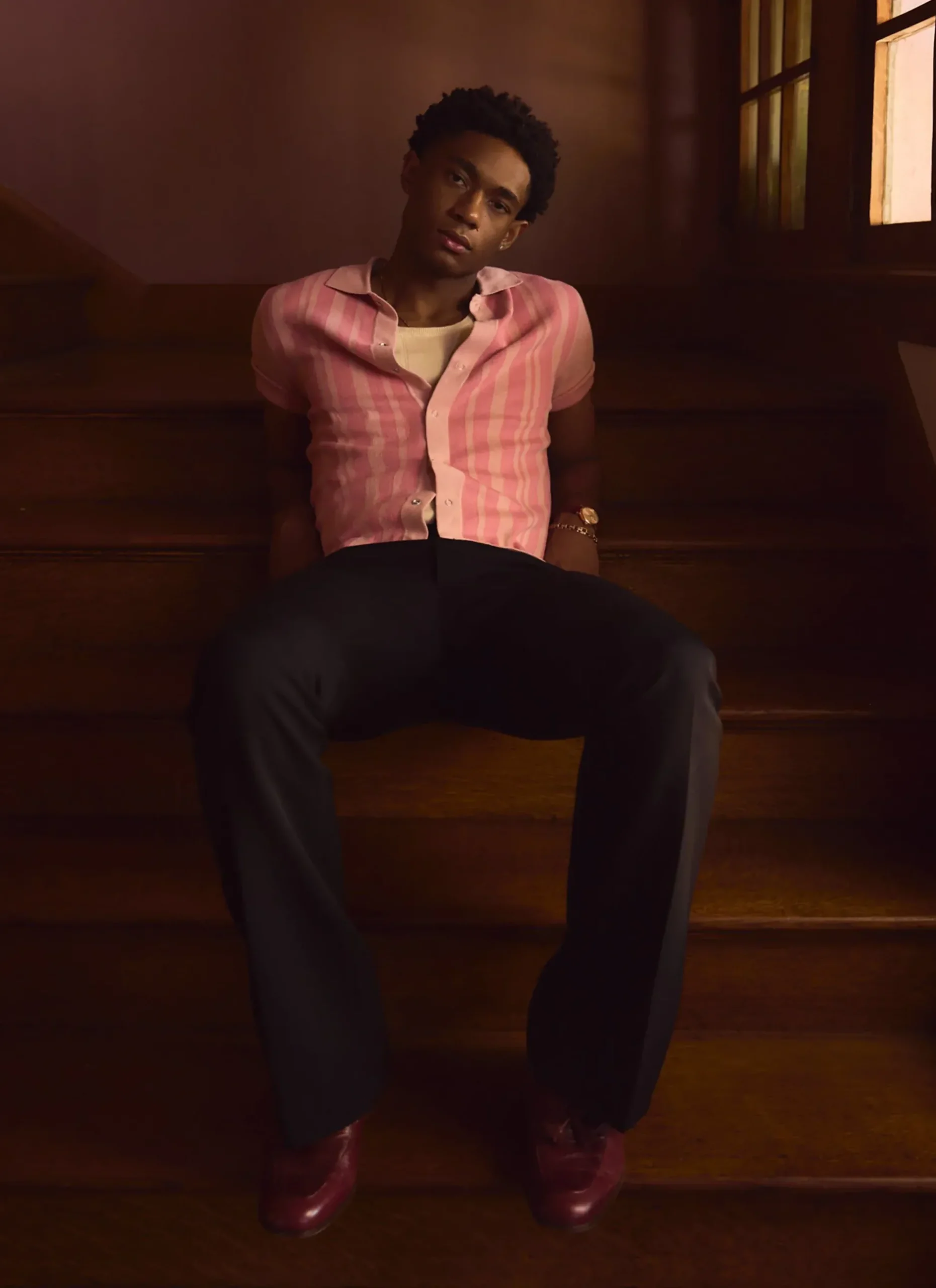 Percival Short Sleeve Shirts|Knitted Shirts^Striped Knitted Shirt Pink