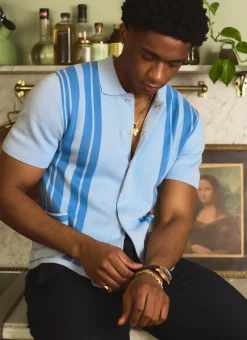 Percival Short Sleeve Shirts|Knitted Shirts^Striped Knitted Shirt Blue