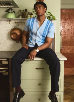 Percival Short Sleeve Shirts|Knitted Shirts^Striped Knitted Shirt Blue