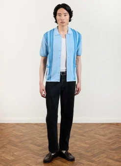 Percival Short Sleeve Shirts|Knitted Shirts^Striped Knitted Shirt Blue