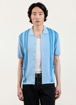 Percival Short Sleeve Shirts|Knitted Shirts^Striped Knitted Shirt Blue