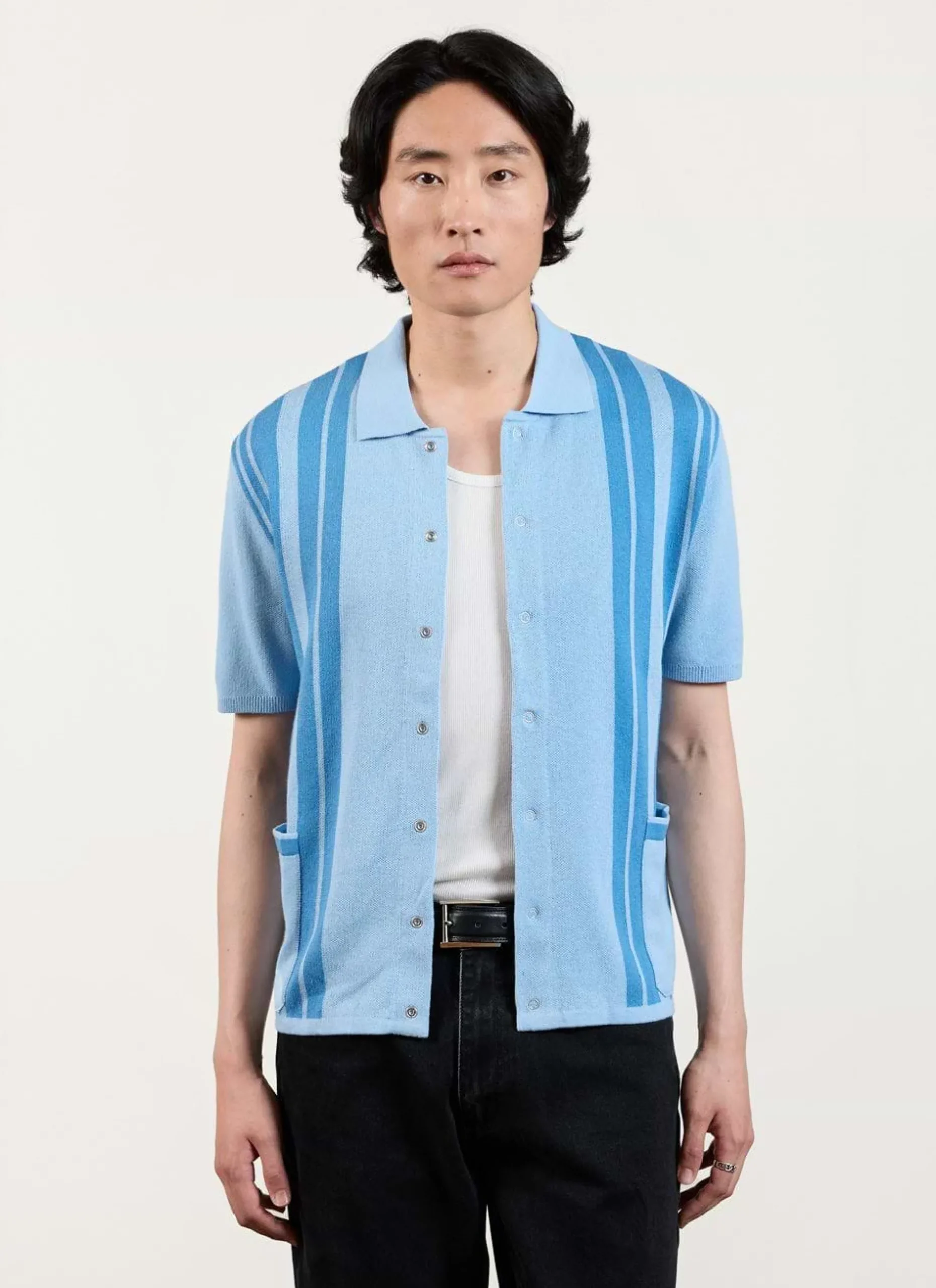 Percival Short Sleeve Shirts|Knitted Shirts^Striped Knitted Shirt Blue