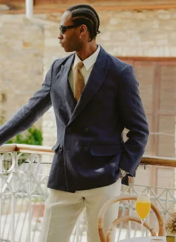 Percival Linen Blazers & Jackets|Race Day Suits^Tailored Double Breasted Blazer Navy