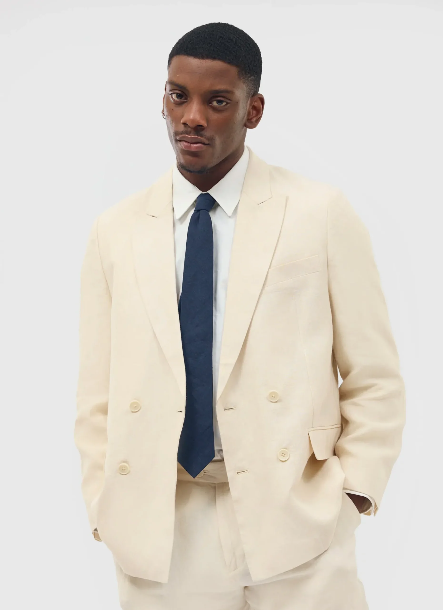 Percival Linen Blazers & Jackets|Race Day Suits^Tailored Double Breasted Blazer Cream