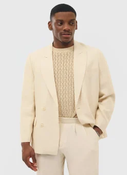 Percival Linen Blazers & Jackets|Race Day Suits^Tailored Double Breasted Blazer Cream