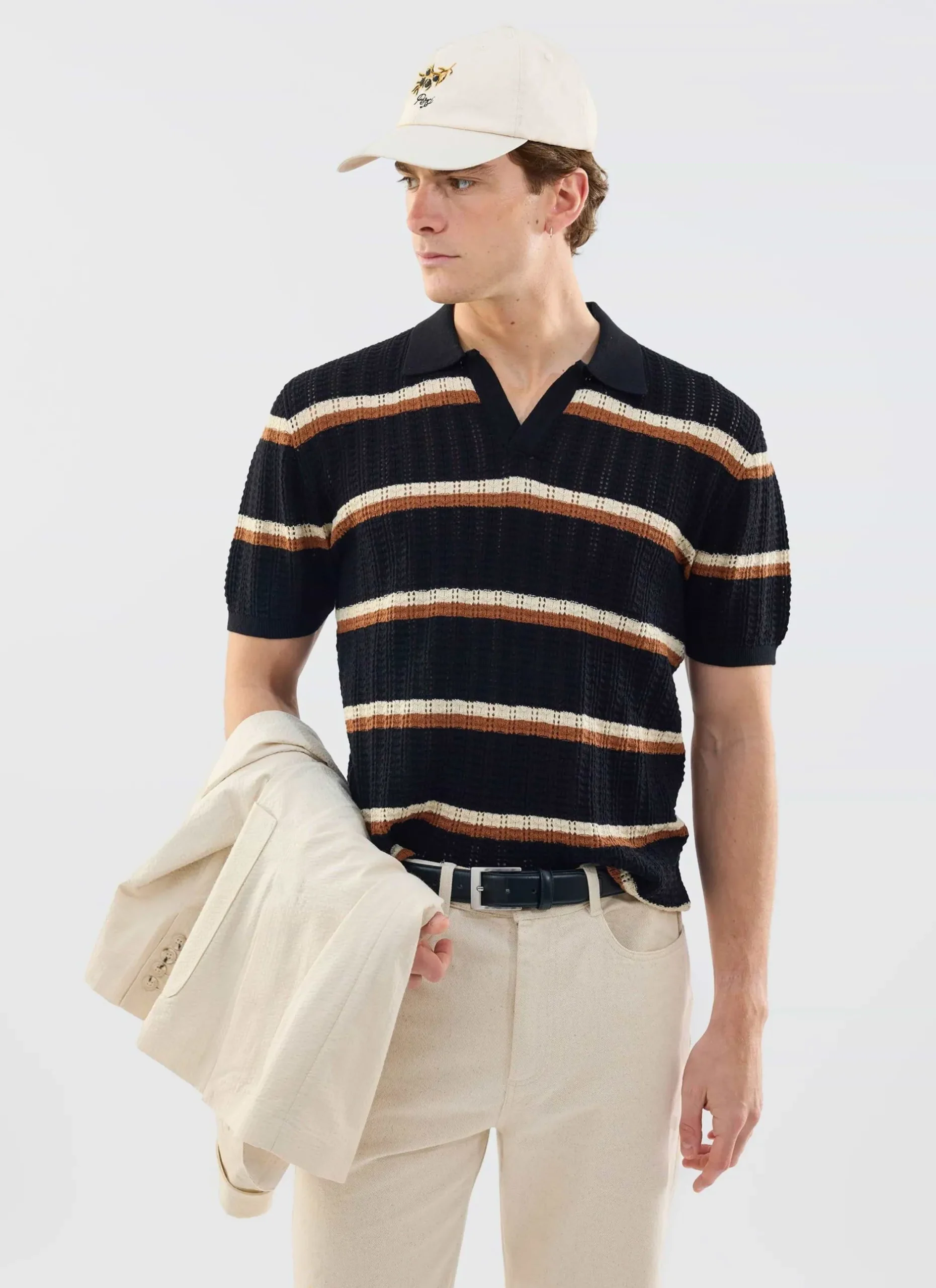 Percival Short Sleeve Shirts|Polo Shirts^Tessaro Knitted Stripe Polo Black