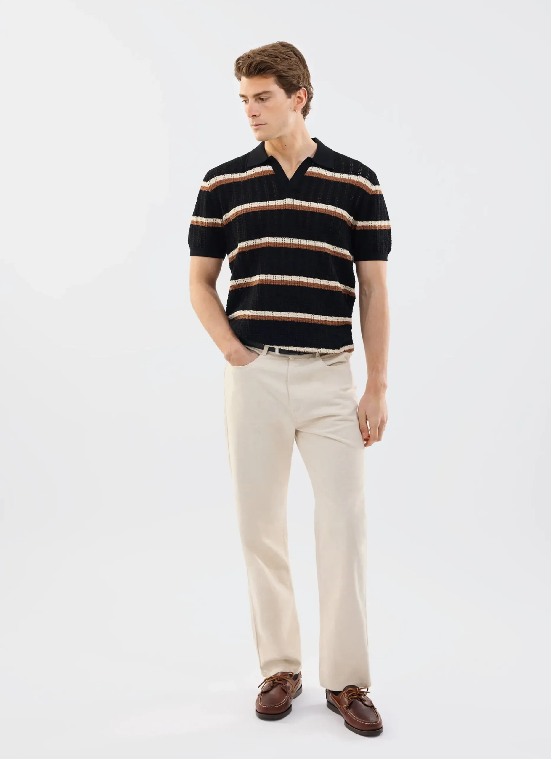 Percival Short Sleeve Shirts|Polo Shirts^Tessaro Knitted Stripe Polo Black