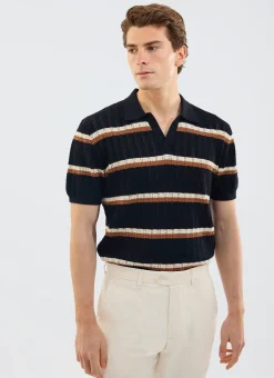 Percival Short Sleeve Shirts|Polo Shirts^Tessaro Knitted Stripe Polo Black