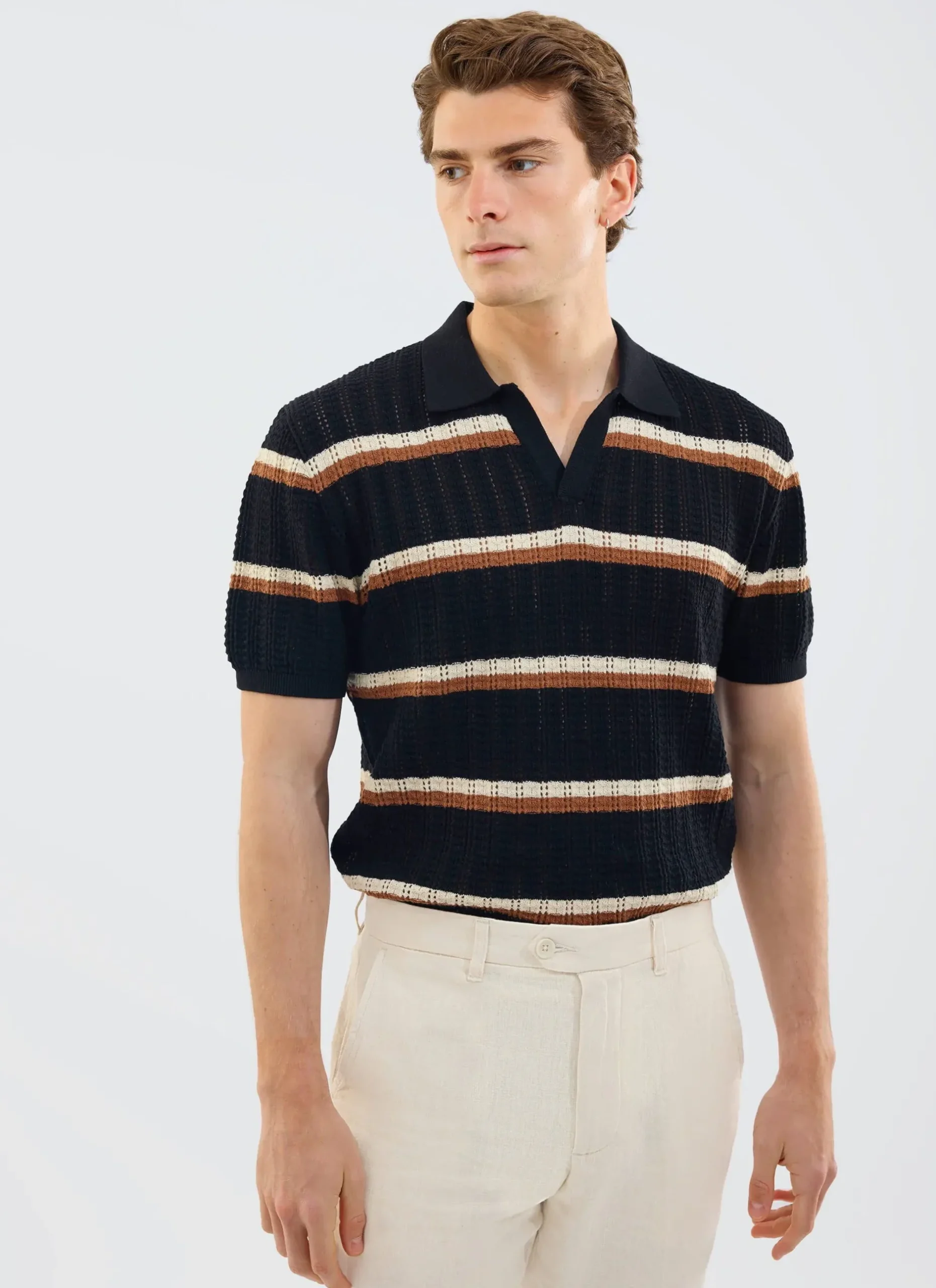 Percival Short Sleeve Shirts|Polo Shirts^Tessaro Knitted Stripe Polo Black