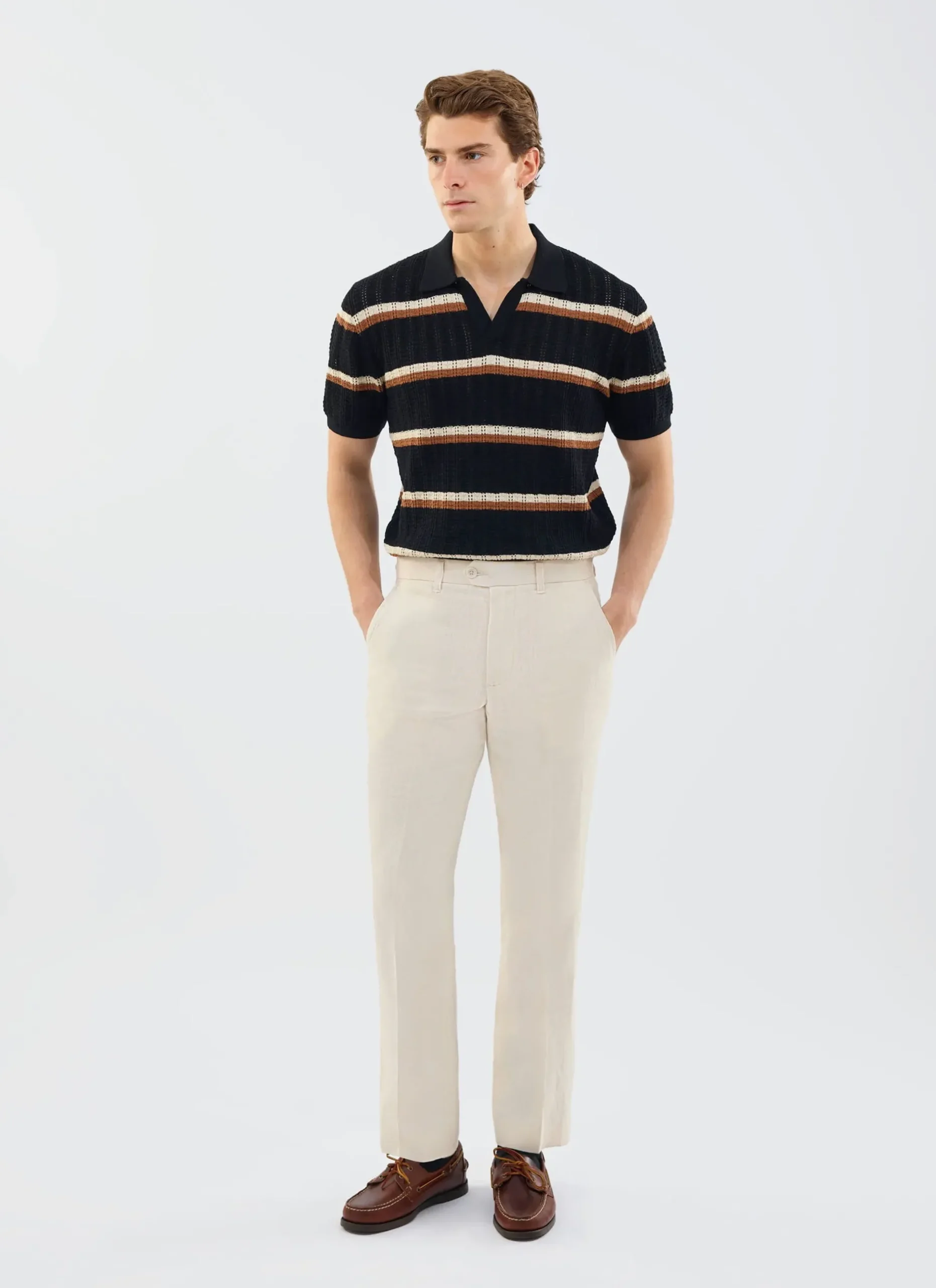 Percival Short Sleeve Shirts|Polo Shirts^Tessaro Knitted Stripe Polo Black
